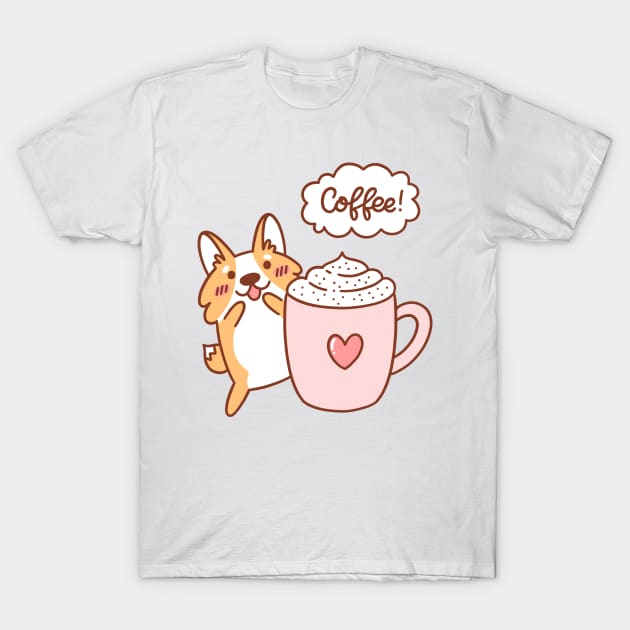 Cute Corgi with Coffee T-Shirt by Viaire